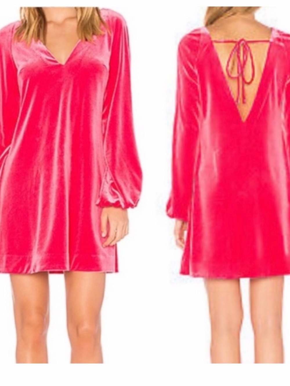 Free People Velvet V‑Neck Mini Dress in Hot Pink